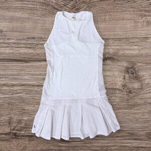Lolë White Tennis Dress Drop Waist Pleated Skirt Racer Back Sleeveless Womens S